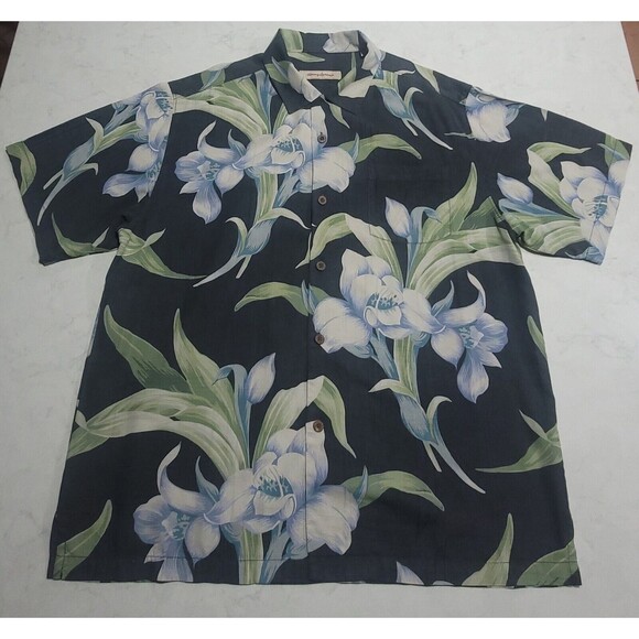 Tommy Bahama Other - TOMMY BAHAMA Hibiscus 100% SILK Charcoal Blue Green Hawaiian CAMP Tropical NWOT